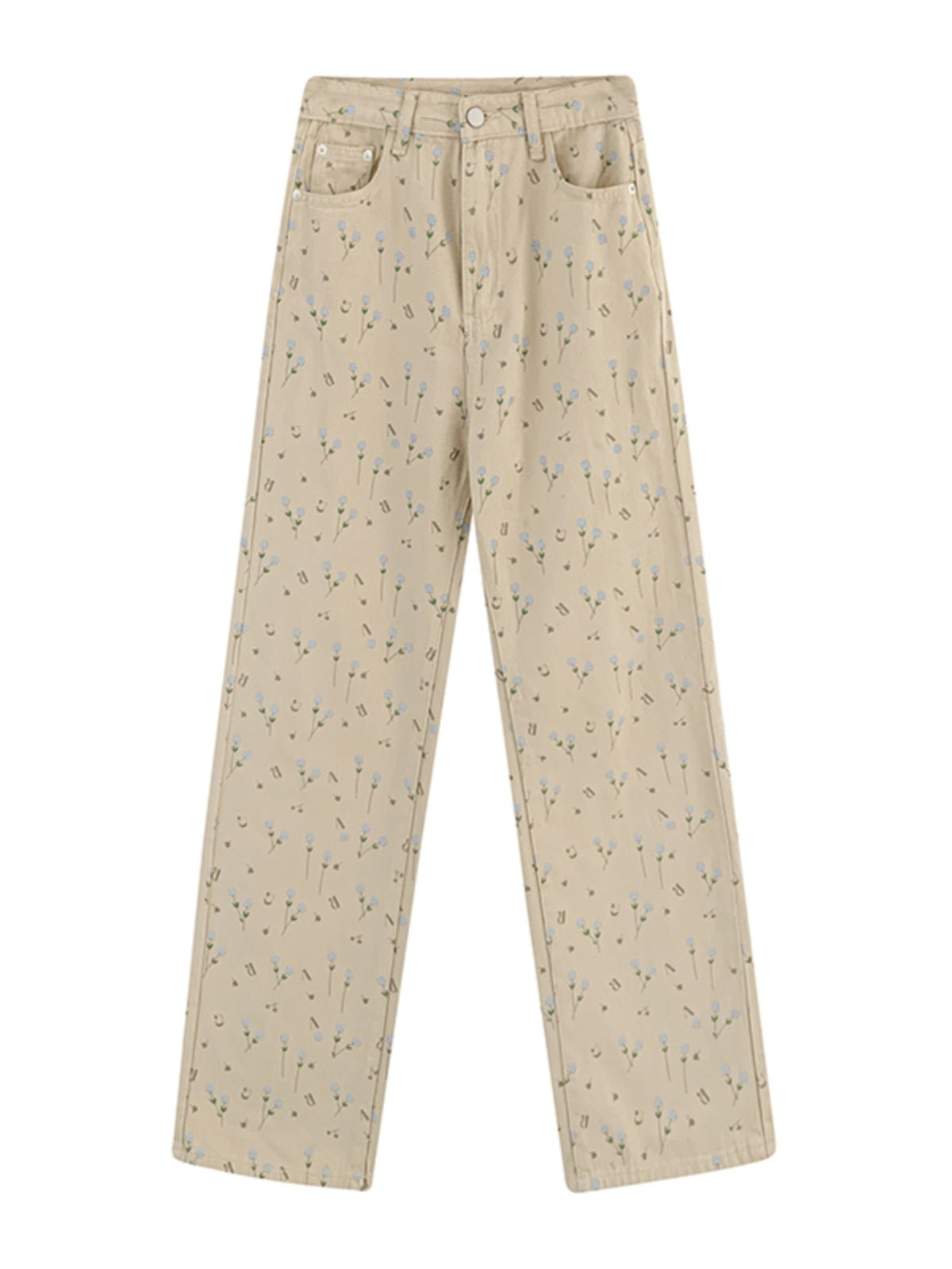Homemade Floral Straight Leg Jeans For Women Homemade Floral Straight Leg Jeans For Women